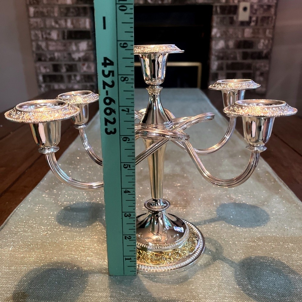 MCM Mayell Silverplate EP On Zinc 5 Arm Candelabra Made in England Two Tone - Picture 5 of 9